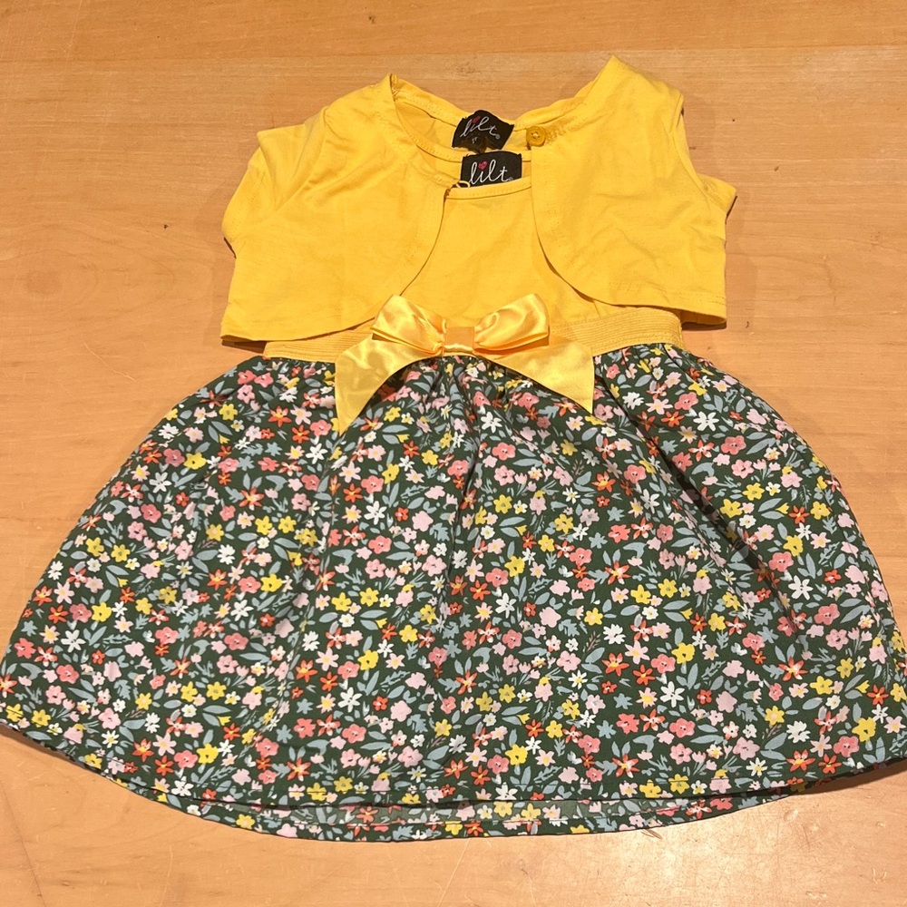 Lilt Yellow Dress with Floral Skirt and Bow